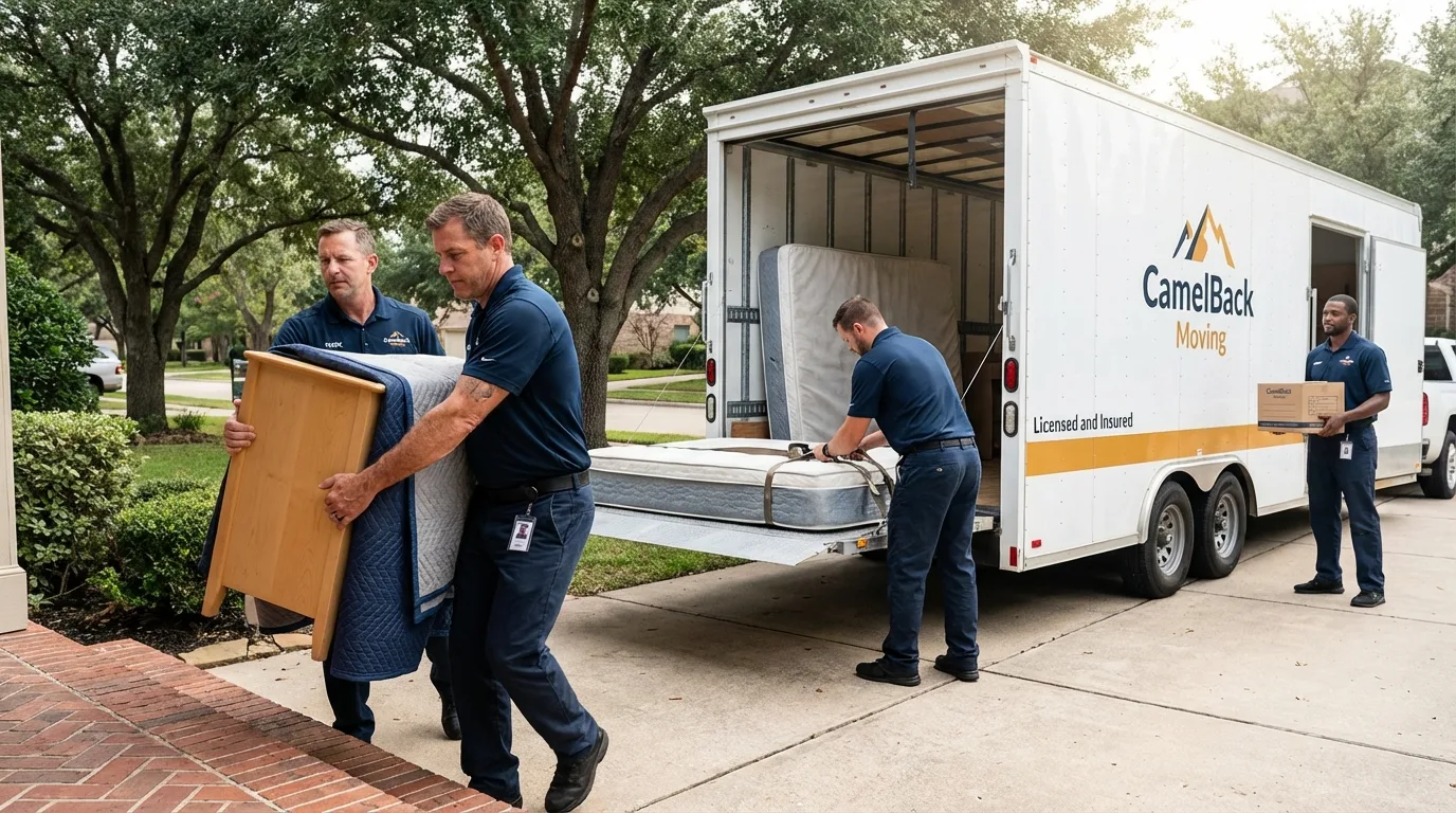 Crew loading residential truck for cross-state move from Harbor Springs, MI