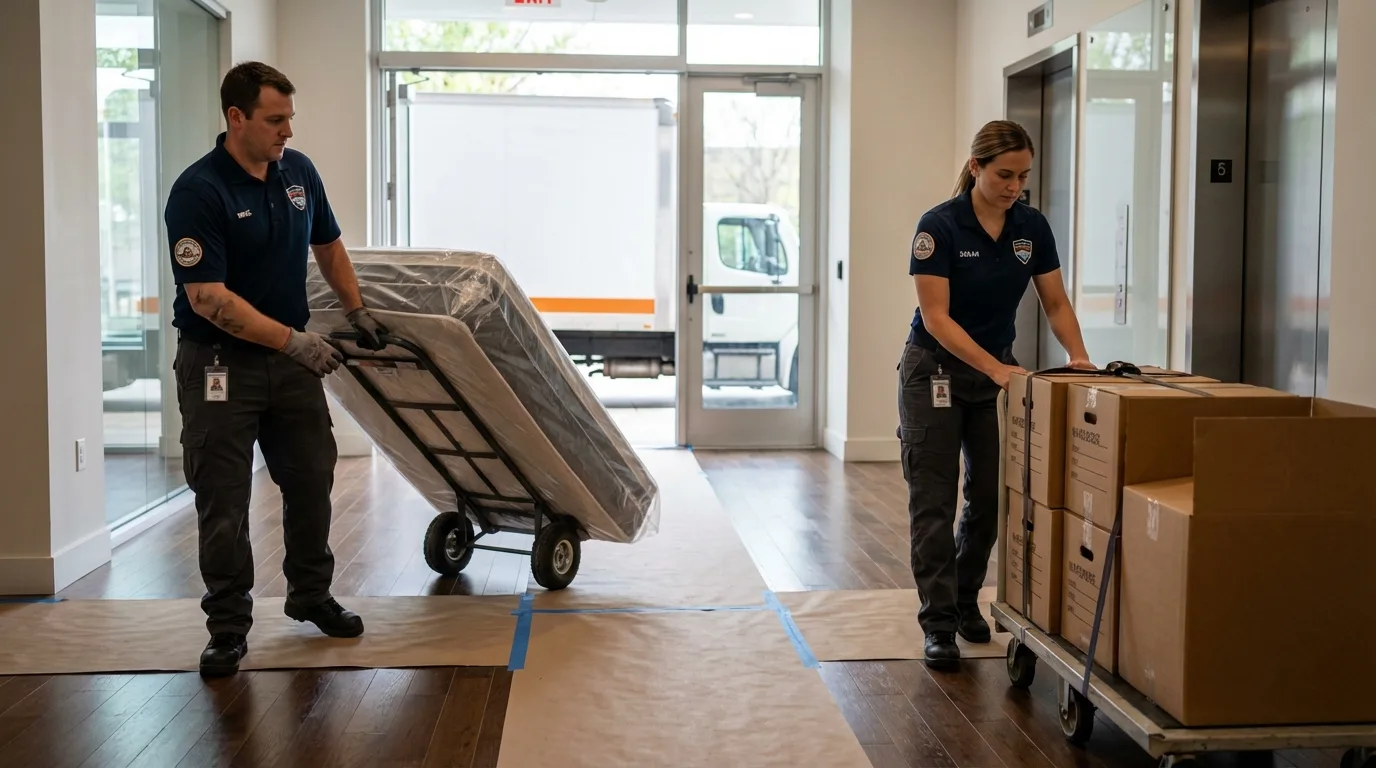 Professional apartment movers loading elevator in Harbor Springs, MI