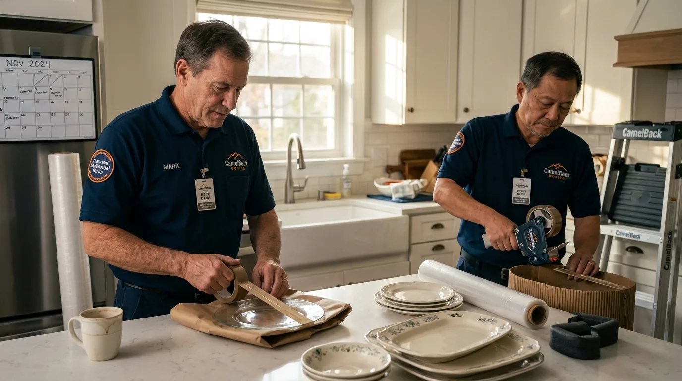 Professional crew packing kitchen dishware in Harbor Springs, MI
